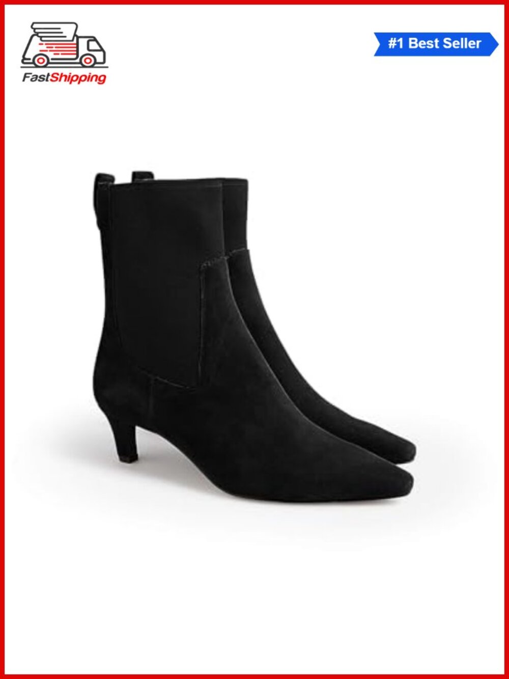 ✨ Pointed Toe Kitten Heel Ankle Boots Faux Suede Slip On Dressy Booties